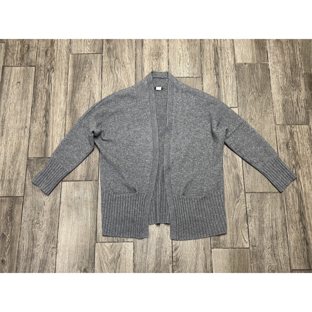 J.Crew Cardigan Sweater Womens Medium Gray Open Front Wool Cashmere Blend Ribbed